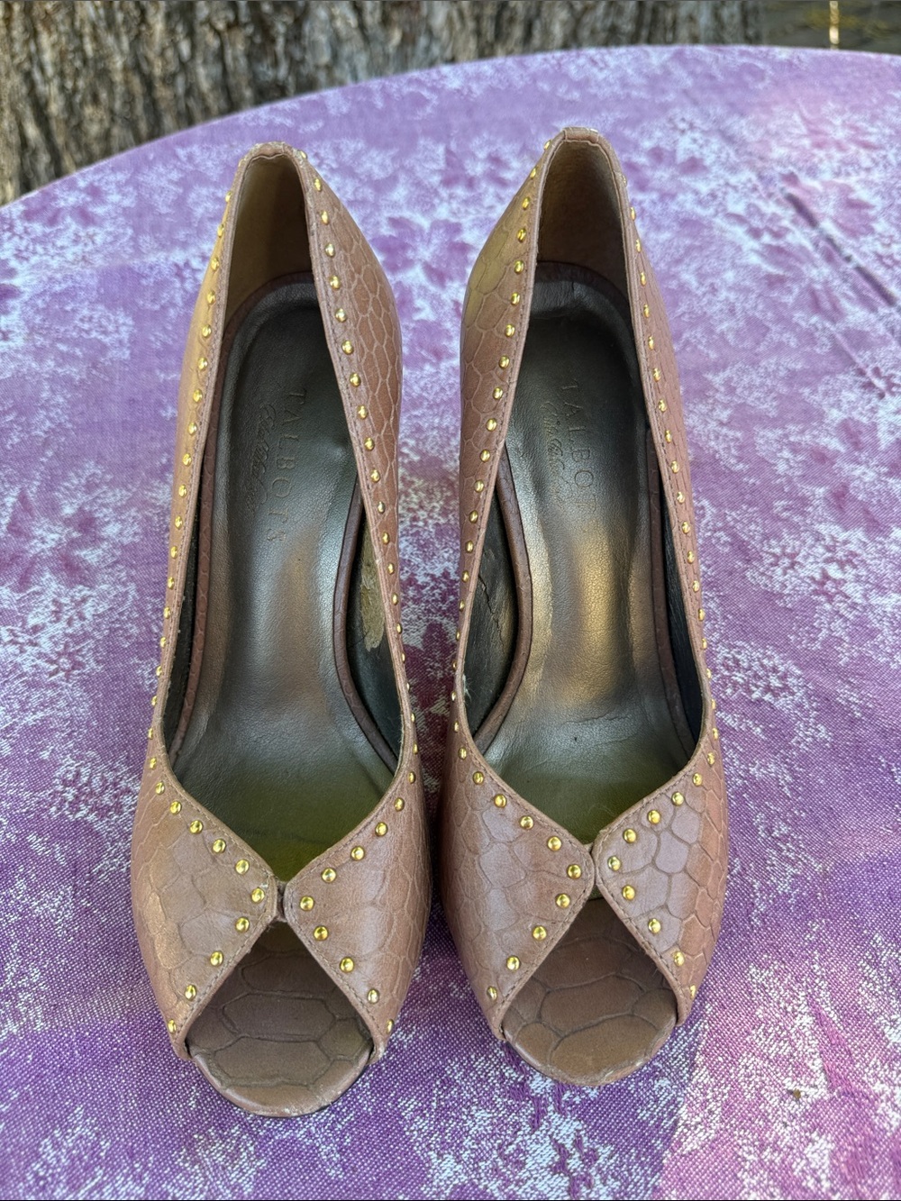 Talbots Women’s Brown Studded Peep-Toe Heels